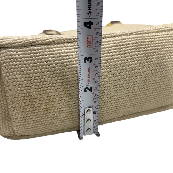 Vintage 90s Relic by Fossil Cream Woven Straw Purse w Dried Flower Resin Handles - Picture 11 of 15